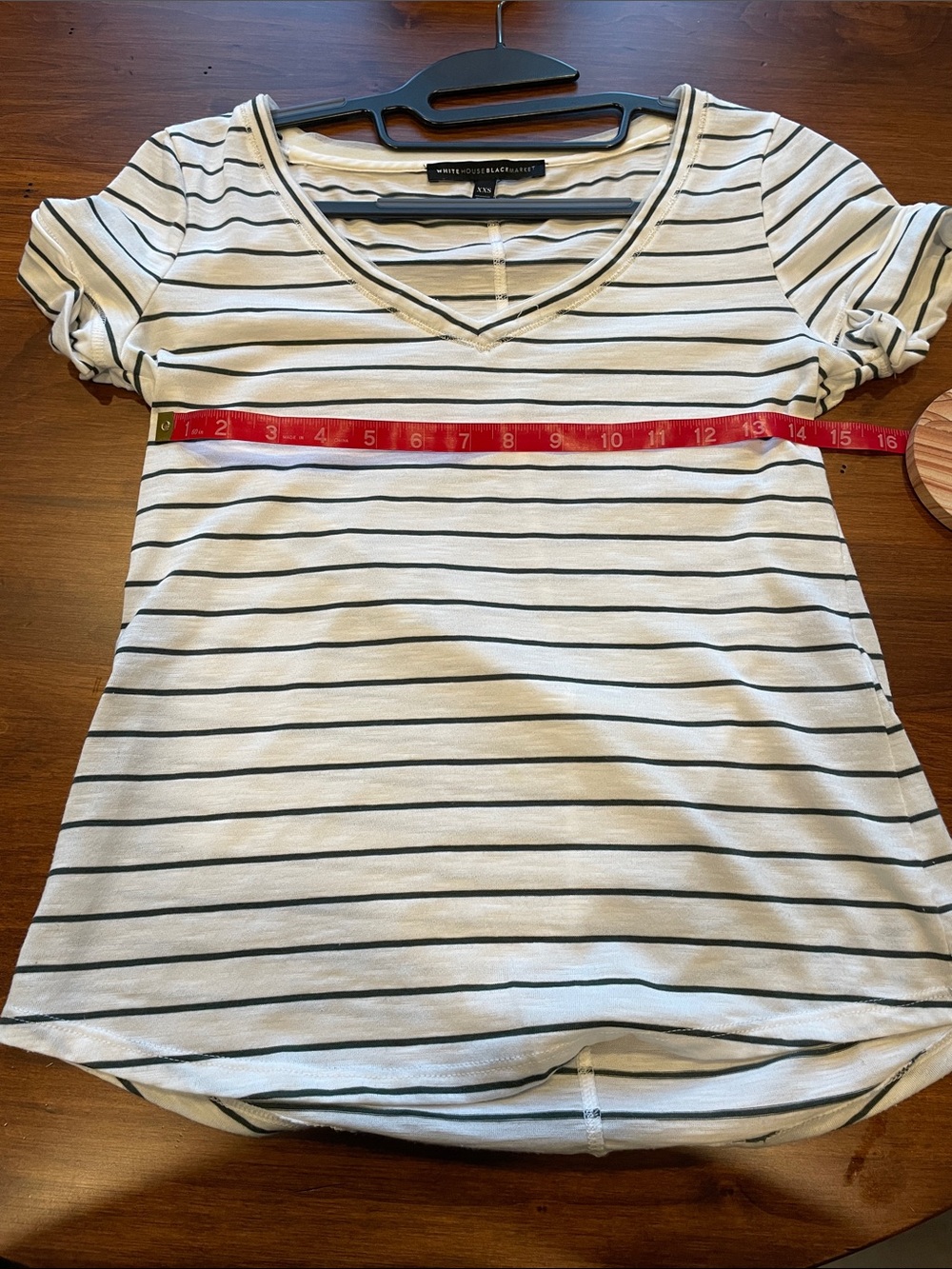 White House Black Market White & Black Striped V-Neck Short Sleeve Tee - Picture 4 of 5